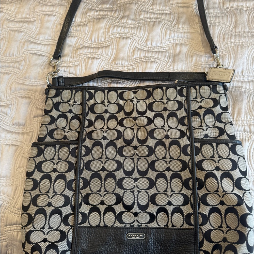Coach Black and Gray Signature Shoulder Bag large